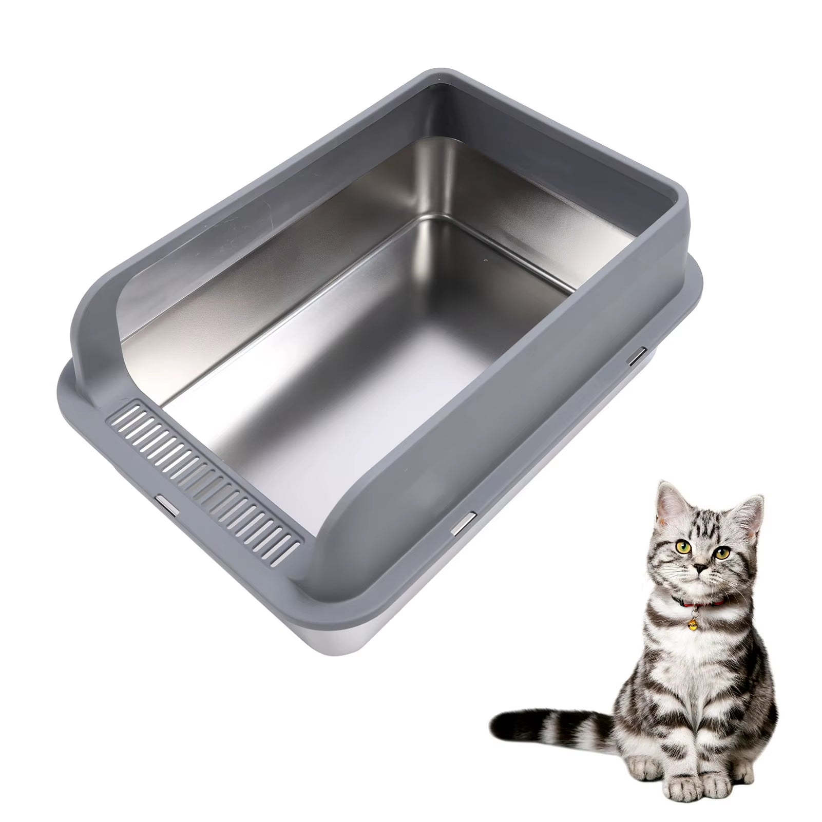 Stainless Steel Litter Box Spacious Odorless Top Entry Design High Sides Stainless Steel Cat Litter Box with Lid for Large Cats