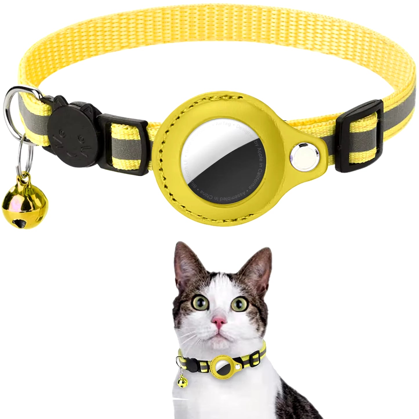 Cat Airtag Holder Collar Breakaway Reflective Strips Adjustable Kitten Collar Waterproof Cat Bell Collar Pet Air Tag Case