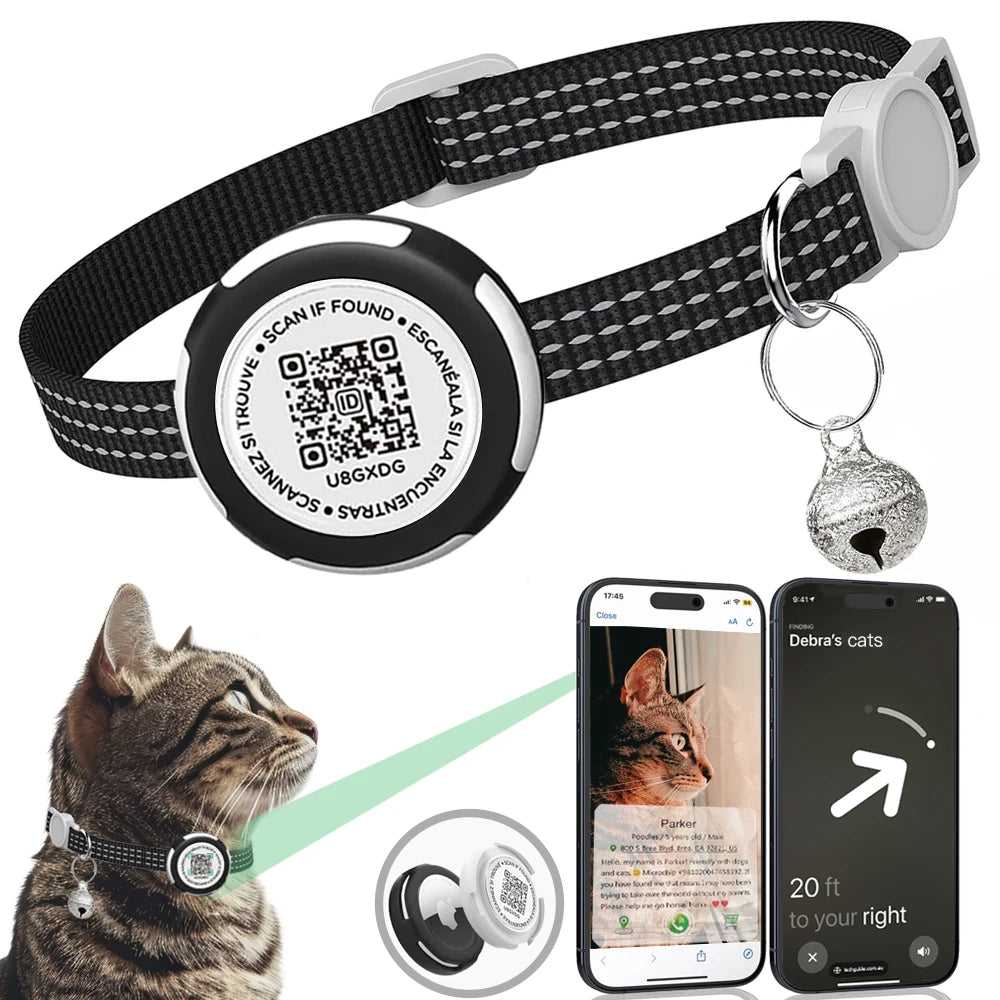 GPS Tracker Cat Collar with Airtag Case & QR code