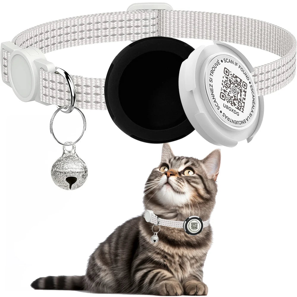 GPS Tracker Cat Collar with Airtag Case & QR code