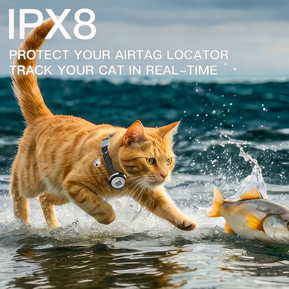 GPS Tracker Cat Collar with Airtag Case & QR code