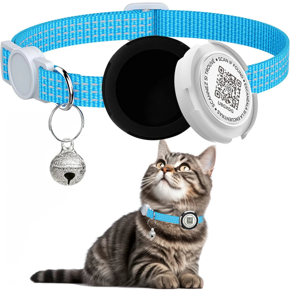 GPS Tracker Cat Collar with Airtag Case & QR code